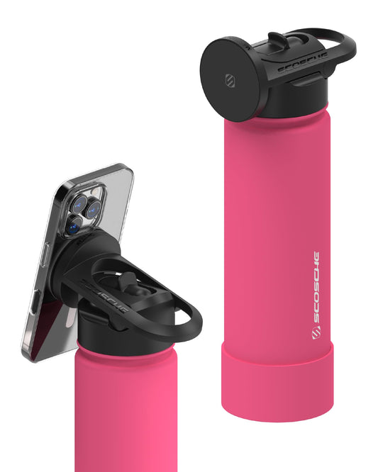 Scosche MFMS22 MagicMount Flask 22 oz Stainless Steel Water Bottle with MagSafe Phone Mount Stand, 12H Hot & 24H Cold Insulated Flask with Magnetic