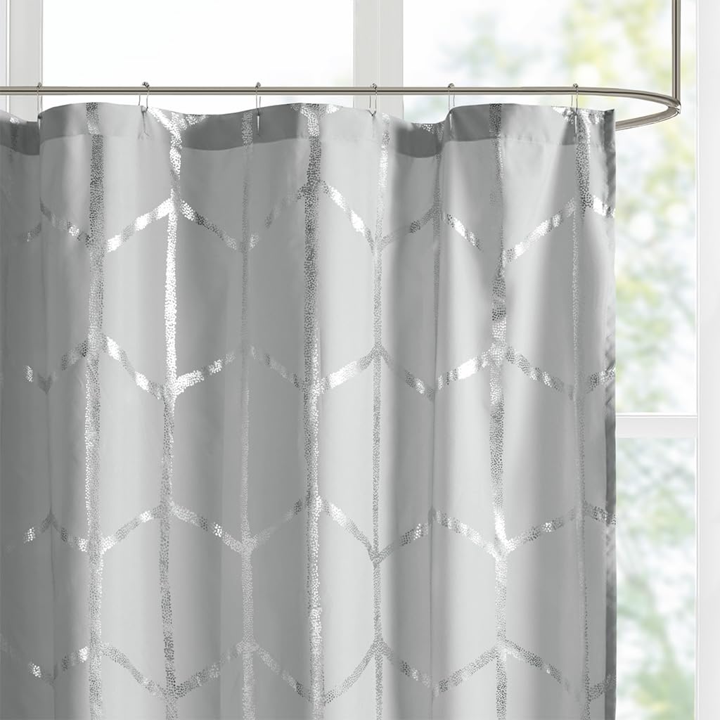 Intelligent Design Raina Shower Curtain Printed Geometric Metallic Machine Washable Modern Home Bathroom Decorations, 72" x 72", Grey (ID70-1292)
