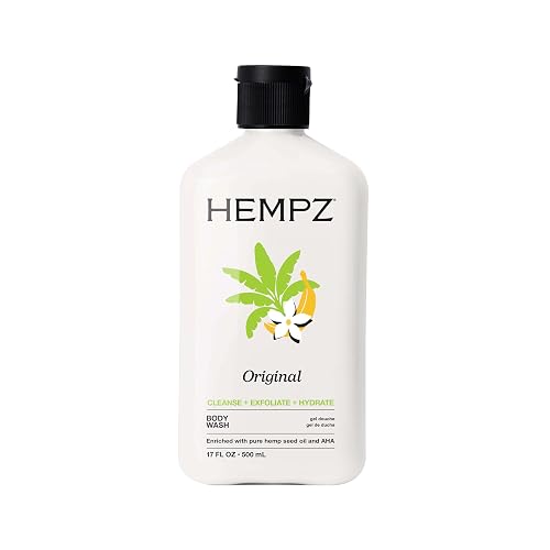 Hempz Body Wash - Original Floral & Banana - Hydrating for Sensitive Skin, Scented, Exfoliating with Shea Butter, Pure Hemp Seed Oil, and Algae