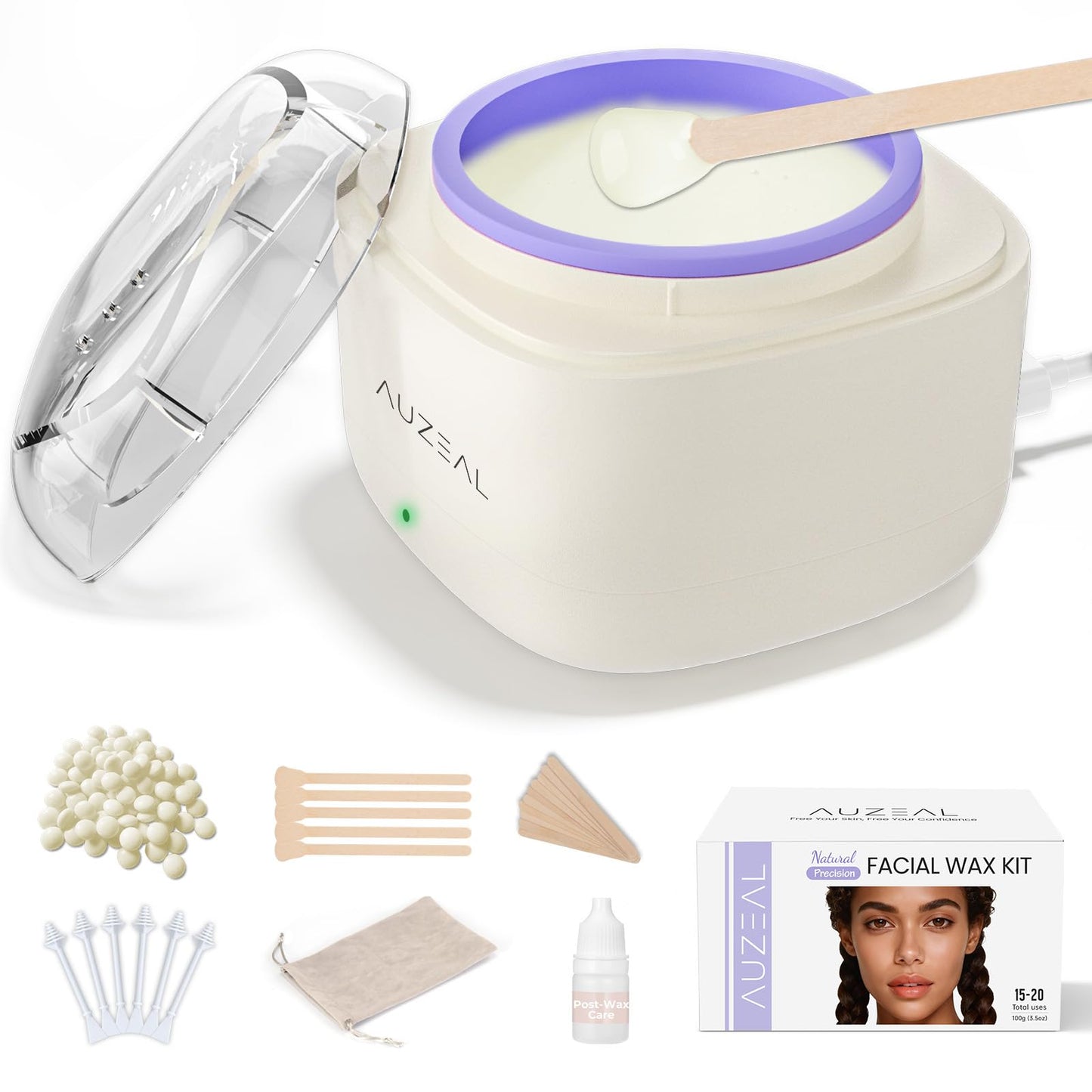 AUZEAL Mini Face Wax Kit for Women, Facial Waxing Kit with 26 Wax Sticks, 100g Waxing Beads, Long-lasting Facial Hair Removal, USB Fast Heating, Smart Beauty and Personal Care AUZEAL Default Title