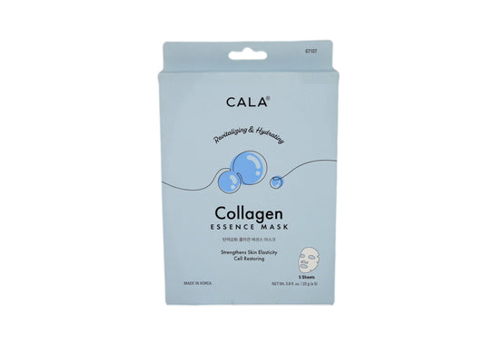 Cala Collagen Essence Facial Sheet Masks, 5 Pack - Ultra-Thin Hydrating Face Mask Sheets with Tea Tree + Herbal Extracts, Hyaluronic Acid