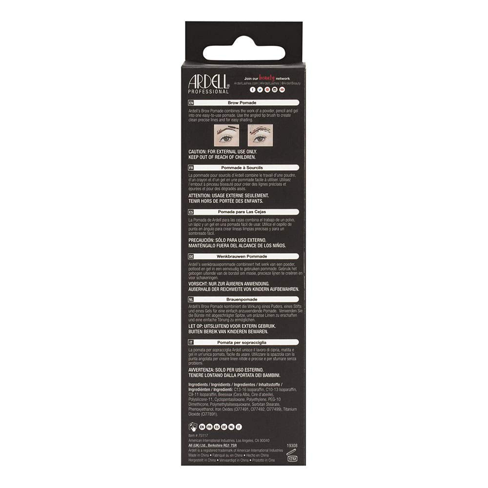 Ardell Brow Pomade - Medium Brown, Smudge-Proof Long-Lasting Eyebrow Makeup, with Dual-Ended Precision Brush and Spoolie for Defined and Natural…