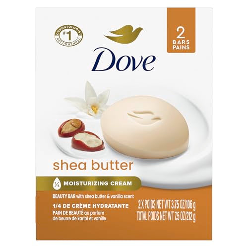 Dove Beauty Bar Gentle Skin Cleanser Shea Butter 2 Bars Moisturizing for Gentle Soft Skin Care More Moisturizing Than Bar Soap 3.75 oz