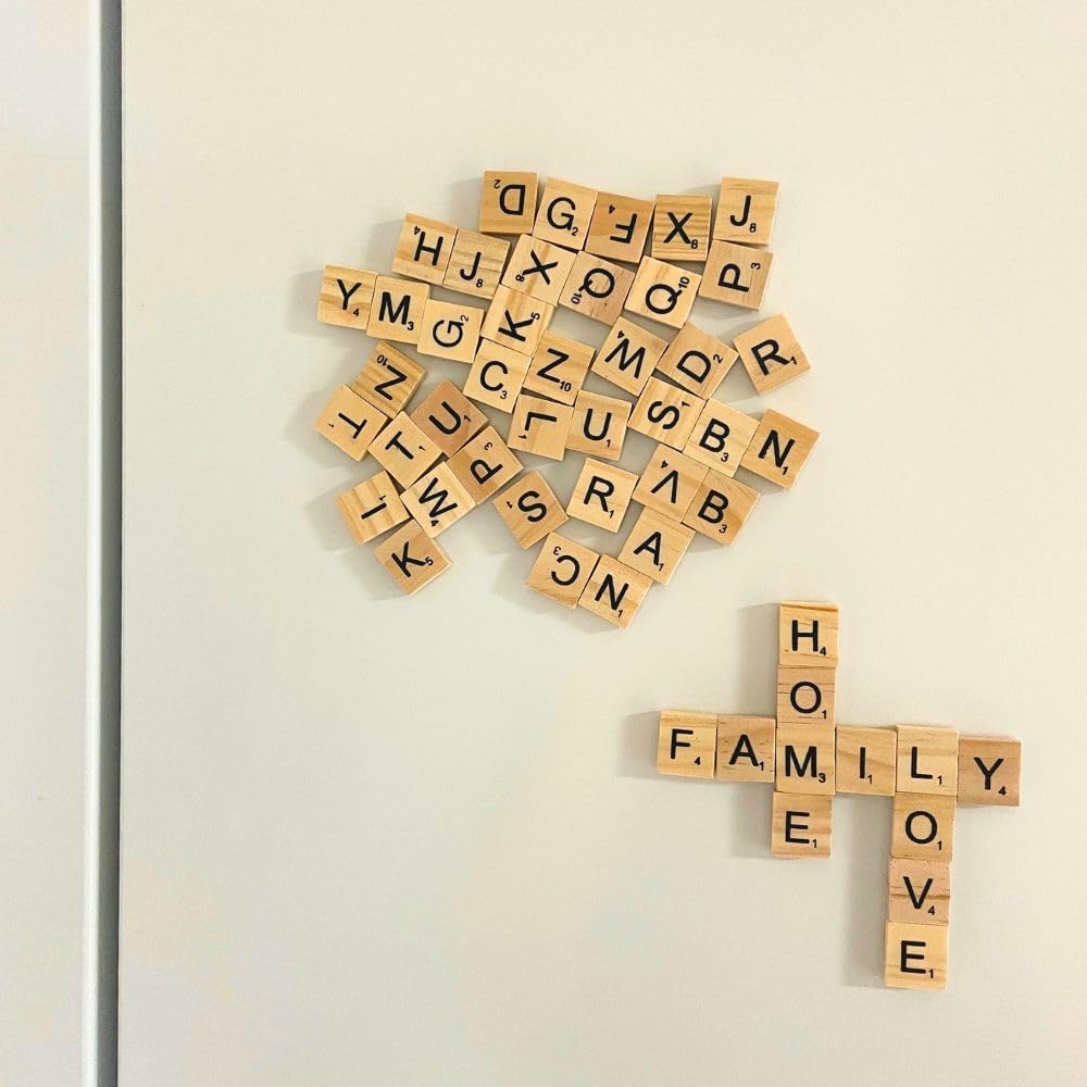 YJ PREMIUMS 100 PC Wood Magnetic Letter Tiles Magnets Big Large Square Wooden Alphabet Letters Tile Magnet Pieces for Fridge Refrigerator Wall Fun Learning Decorative Game Board for Adults (100)