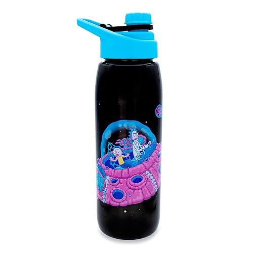RICK AND MORTY Plastic Water Bottle With Screw-Top Lid | BPA-Free Plastic Sports Jug With Leakproof Lid