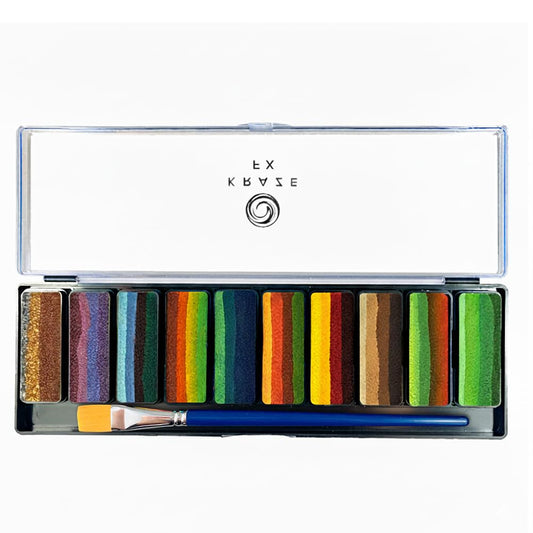 Kraze FX Peaks Face Paint Palette by Tamina Mohammed - 10 Colors Professional Split Cake Set - 3/4" Travel Size Cakes - Metallic & Earth Tones