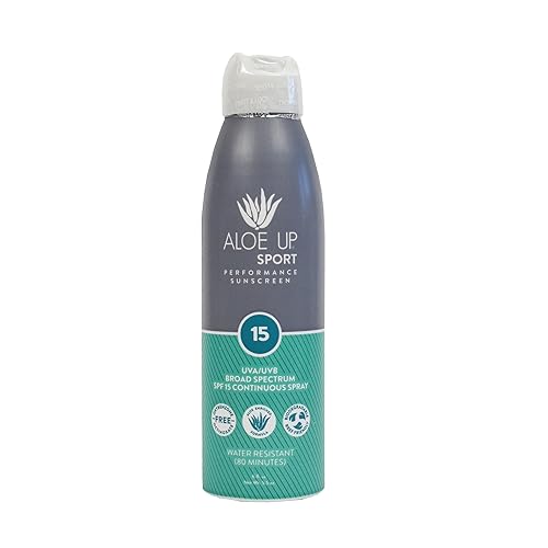 Aloe Up Sport Continuous Spray Sunscreen SPF 15 - Broad Spectrum UVA/UVB Sunscreen Protector for Face and Body - With Aloe Vera Gel - Fast Absorbing