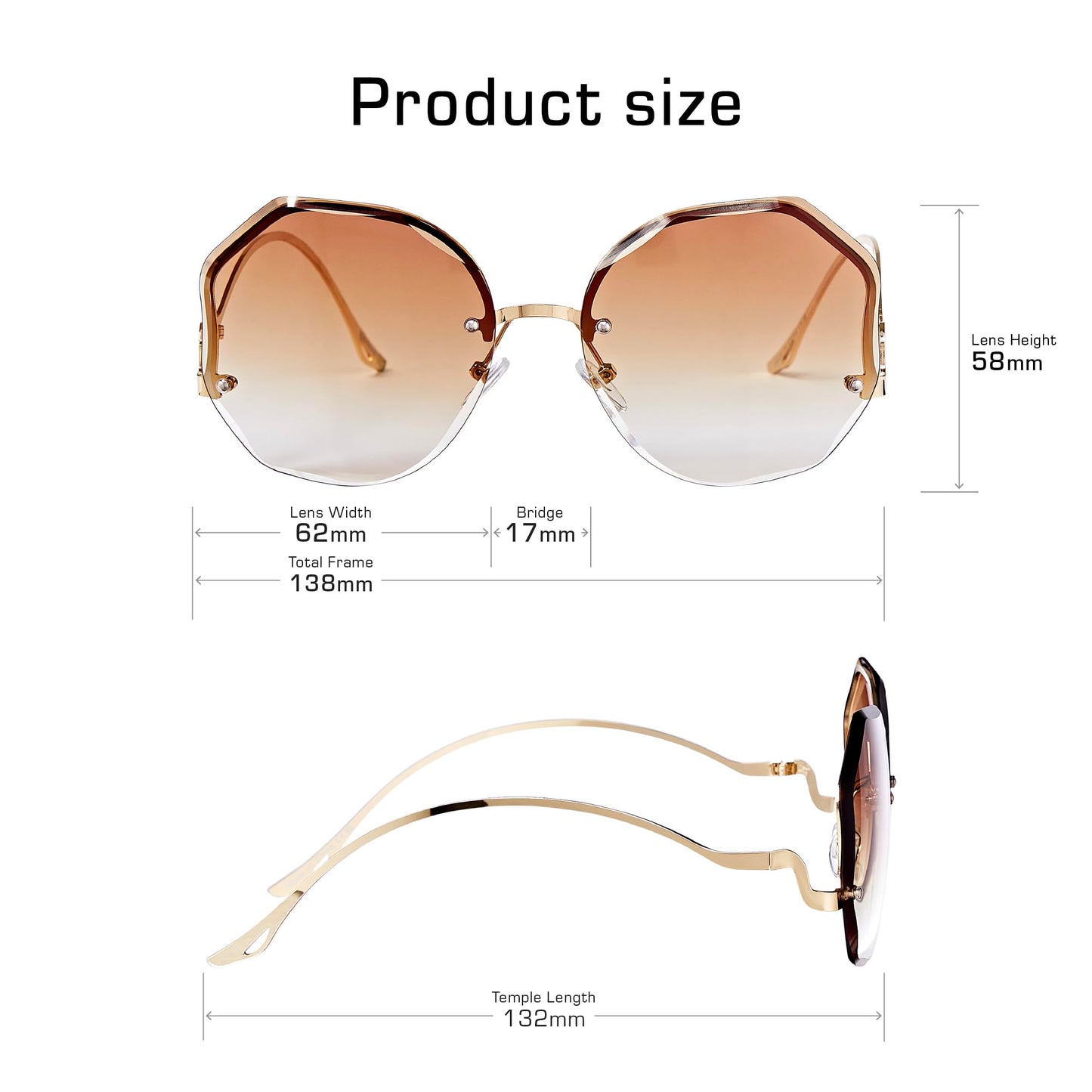 Mad Shade Sunglasses for Men & Women, Luxurious Octagon Gradient Glasses with Gold Frame, Trendy Summer Eyewear with UV400 Protection