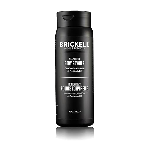 Brickell Men's Products Stay Fresh Body Powder for Men, Natural and Organic Talc-Free, Absorbs Sweat, Keeps Skin Dry, Scented, 5 oz