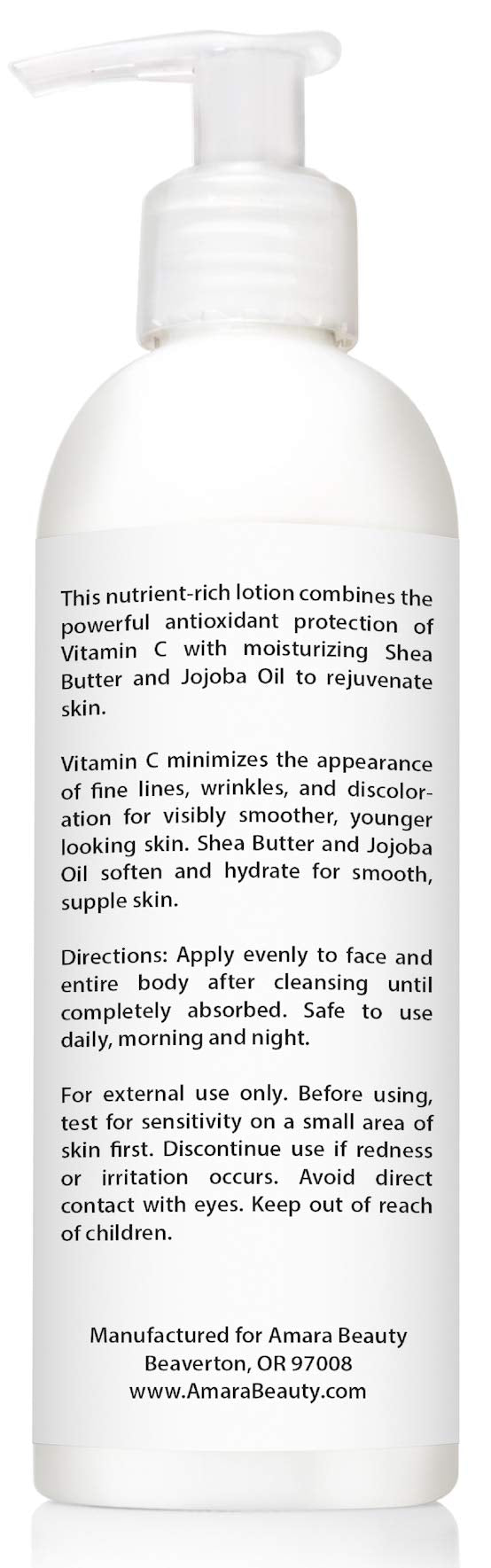Amara Beauty Vitamin C Face & Body Lotion 15% - with Shea Butter & Jojoba Oil - 8 oz