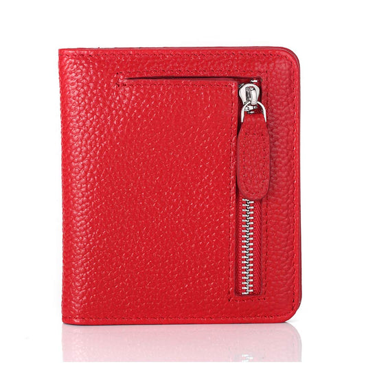 FUNTOR Small Wallets for Women, Ladies Small Compact Bifold Pocket RFID Blocking Genuine Leather Wallet for Women, Red