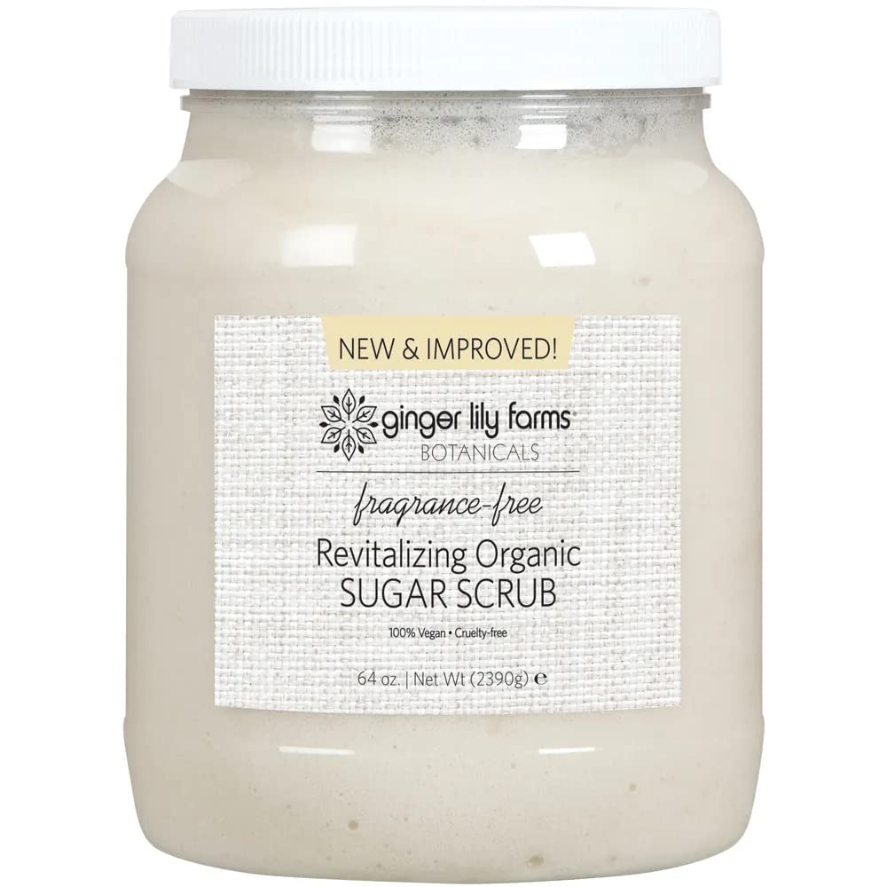 Ginger Lily Farms Botanicals Revitalizing Organic Sugar Scrub, All-Natural Skin Exfoliating Sugar Crystals, 100% Vegan & Cruelty-Free, Fragrance-Free Beauty & Personal Care Ginger Lily Farms