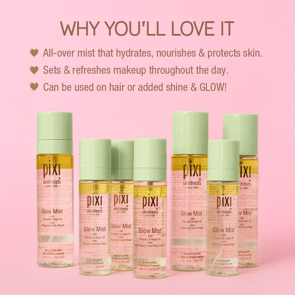 Pixi Beauty Glow Mist | All-Over Mist For Luminous Complexion | Set & Refresh Makeup | Hydrate Skin With 21 Natural Oils | 2.70 Fl Oz