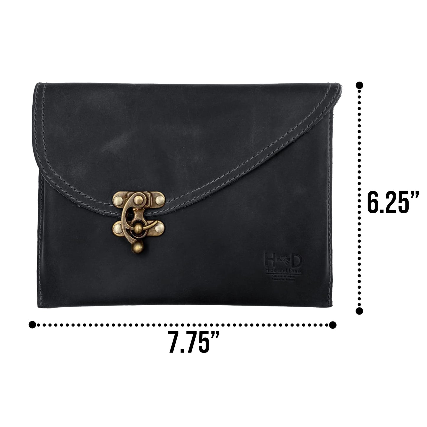 Hide & Drink, Petit Travel Vintage Clutch Bag Handmade from Full Grain Leather, Women's Fashion (Charcoal Black)