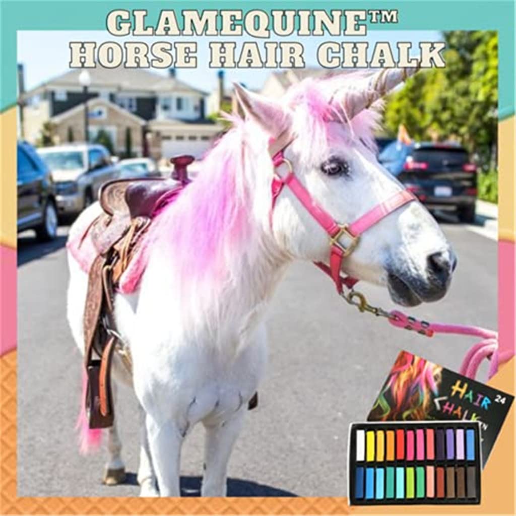 Glam Equine Hair Chalk Set, 24 Colors Temporary Washable Hair Dye for Kids, Pets, Horses & Styling