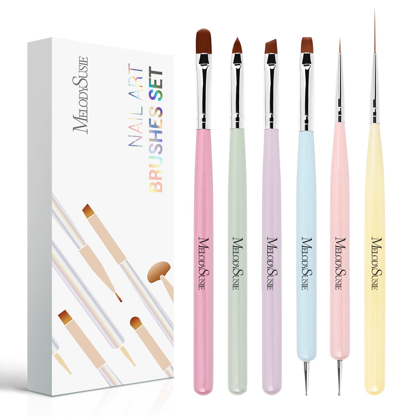 MelodySusie Nail Art Brushes Set,6pcs Nail Art Design Pen Painting Tools with Extension Gel Brush, Polish Brush, Builder Brush,Liner Brush, Carved Beauty and Personal Care MelodySusie Default Title