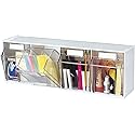Deflecto Interlocking Tilt Bin, 4 Bin Unit, Clear and White, 23-5/8” x 8-1/8” x 6-5/8” (20403OP)