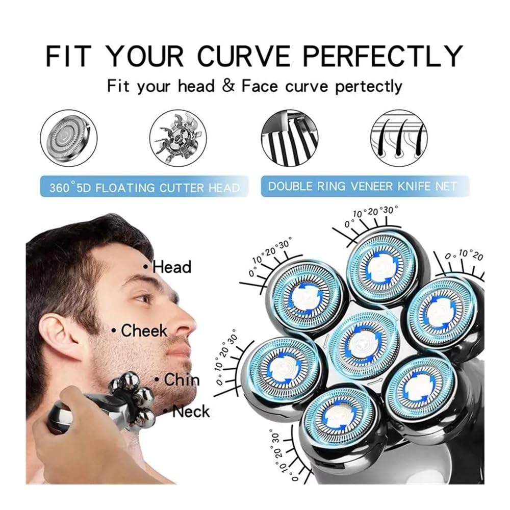 Razors Men's Electric Rechargeable Wireless Razor, 7 Floating Heads, Nose Hair Trimmer, Facial Cleaning Brush, can Shave One's Head(Hair Clipper Set) Beauty and Personal Care EWKYLSEM