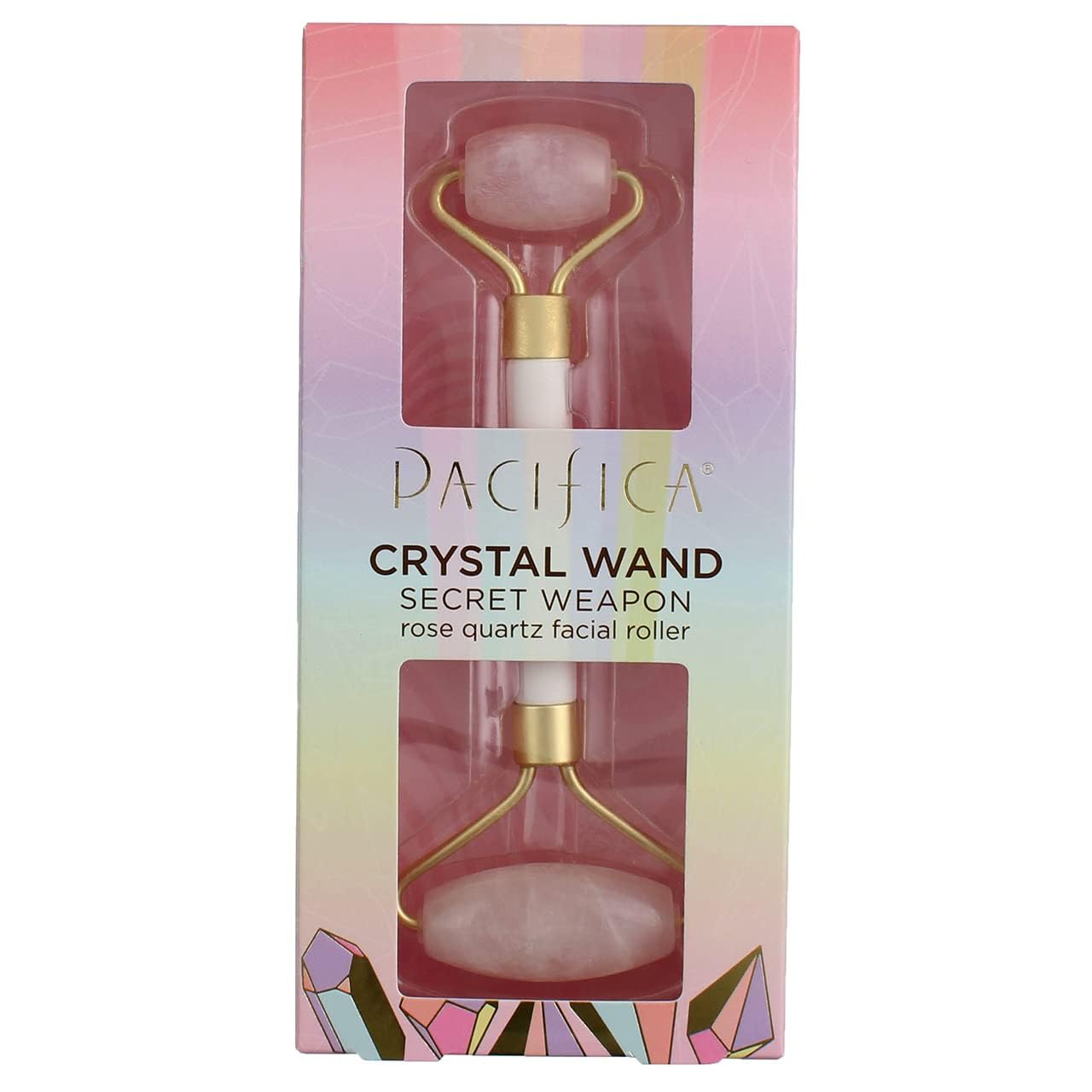 Pacifica Rose Quartz Facial Roller Massager - Crystal Gua Sha Skincare Tool for Face, Eyes & Neck - Cooling Stone Face Massager for Wrinkles, Fine