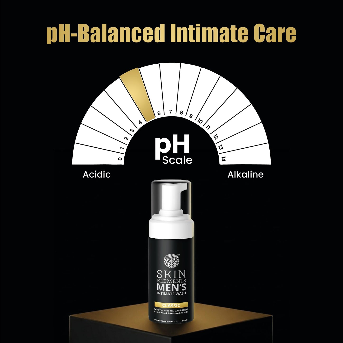 Skin Elements Intimate Wash for Men | pH Balanced Foaming Wash with Tea Tree Oil & Aloe Vera | Soothes, Refreshes & Maintains Hygiene | 4.05 fl. oz. |