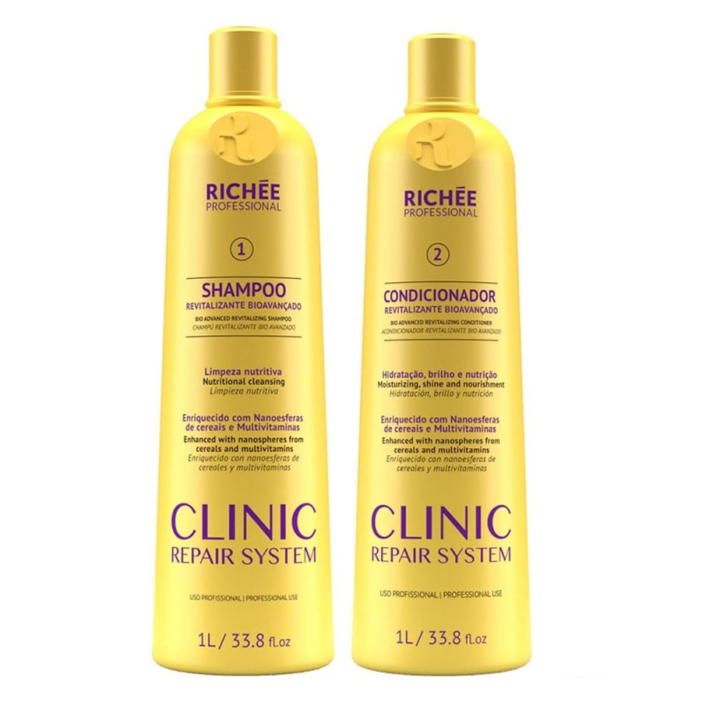 Richée Professional | Clinic Repair System Home Care Kit | Shampoo And Conditioner | (2x) 1000 ml / 33.8 fl.oz.