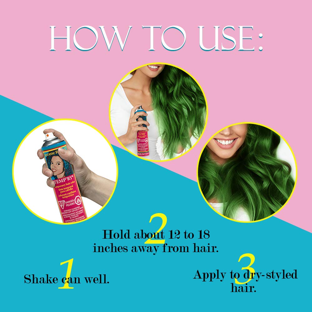 Jerome Russell Green Intense Spray-On Hair Color - Fast-Drying, Non-Sticky, Travel Size Vivid Hair Dye, 2.2 oz