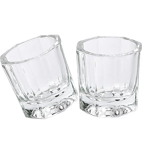 fiezkaa 2 Pcs Clear Nail Dappen Dish Glass Cup for Acetone and Nail Liquid, Small Dampen Dish for Acrylic Nails, Monomer, Powder, Polish Remover