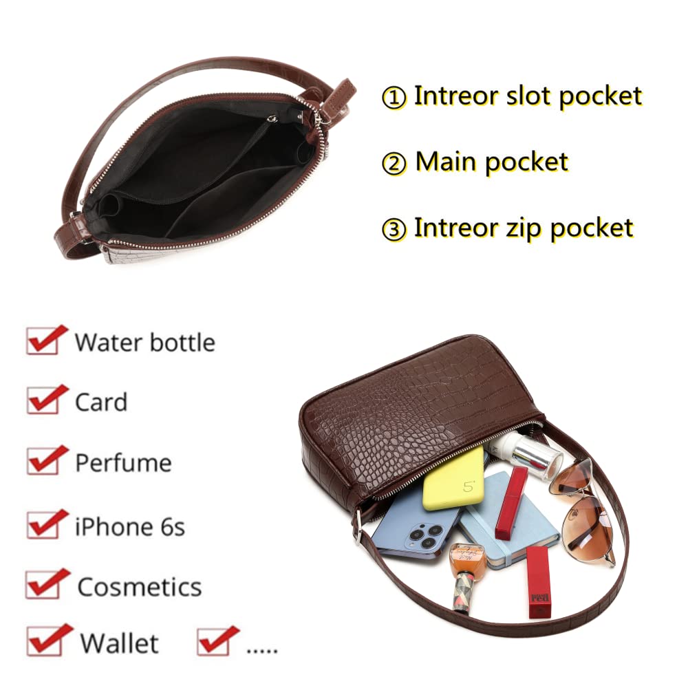 WSRYDJDL Small Purse for Women, Adjustable Shoulder Bags Crocodile Pattern Clutch Purse with Zipper Closure Retro (Black)