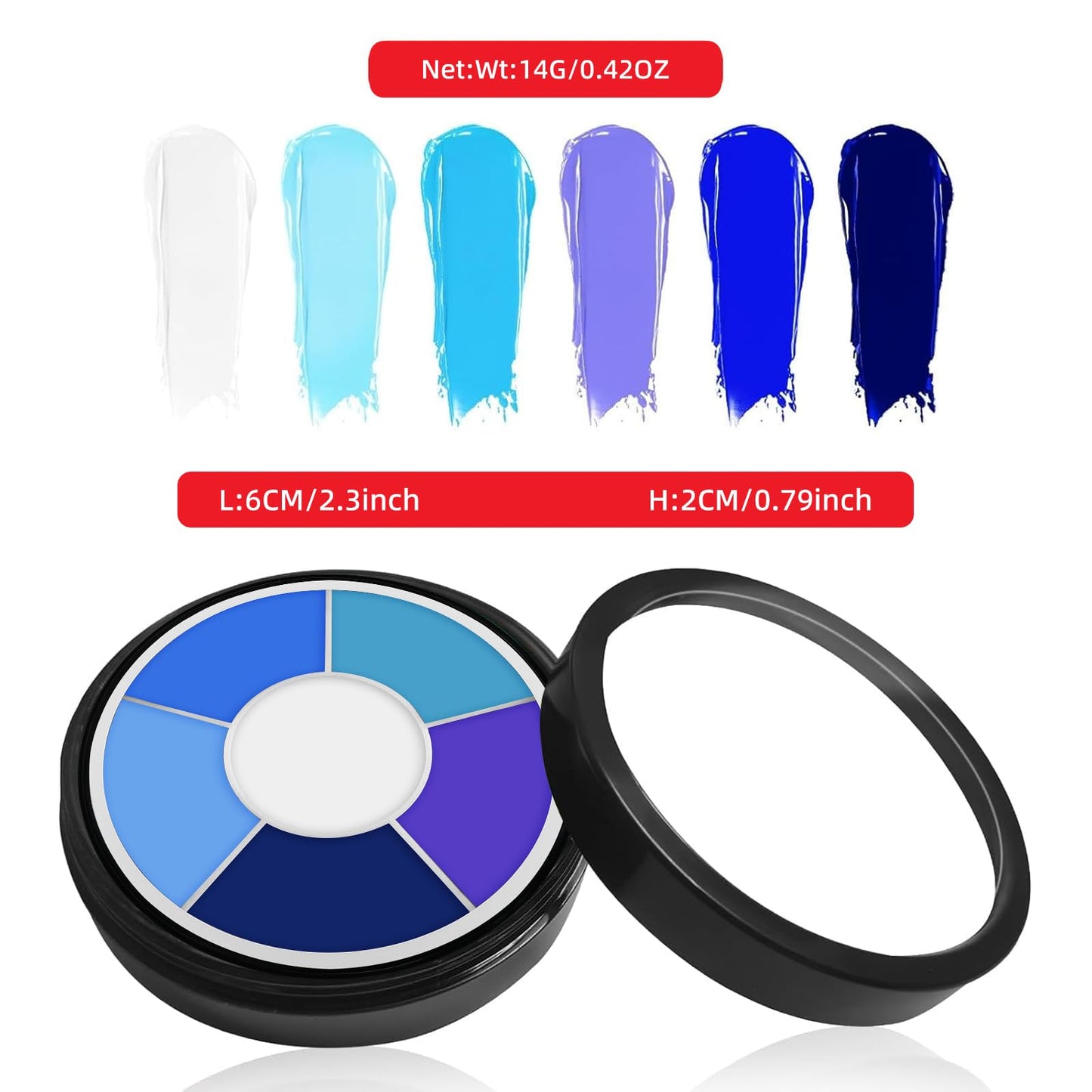 Vibrant 6 Colors Blue Face Body Paint Palette, Professional, Washable Formula Painting for Halloween, Cosplay & SFX Makeup, Dress Up Party