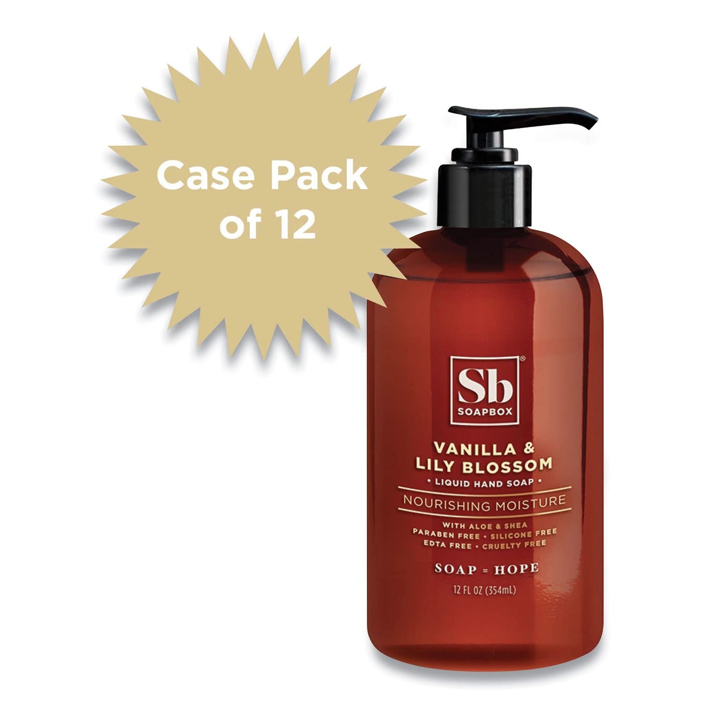 SBS Soapbox Hand Soap, Vanilla and Lily Blossom, 12 oz Pump Bottle, 12/Carton (00679CT)