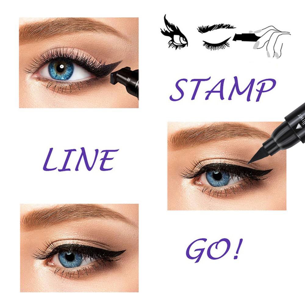 Linble Winged Eyeliner Stamp Set, 4 PCs Dual-ended Eyeliner Pens with Felt Tip & Wing Stamp, Long Lasting and Smudge Proof Eye Makeup for Women