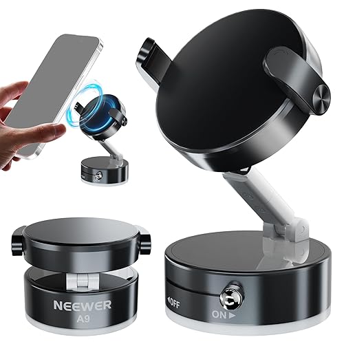NEEWER ENTRY LEVEL VERSION Magnetic Cell Phone Holder Mount Stand Foldable with Vacuum Suction Cup for Your Car Windshield Dash Gym, 360 Rotating…