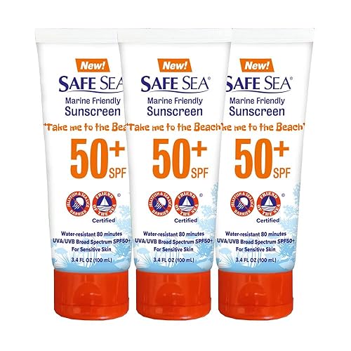 Safe Sea Anti-Jellyfish Sting Protective Lotion - Sunscreen - Sunblock - Sea Lice - Jelly Fish - 50SPF Adults (Tube 3.4 oz 3 pack)