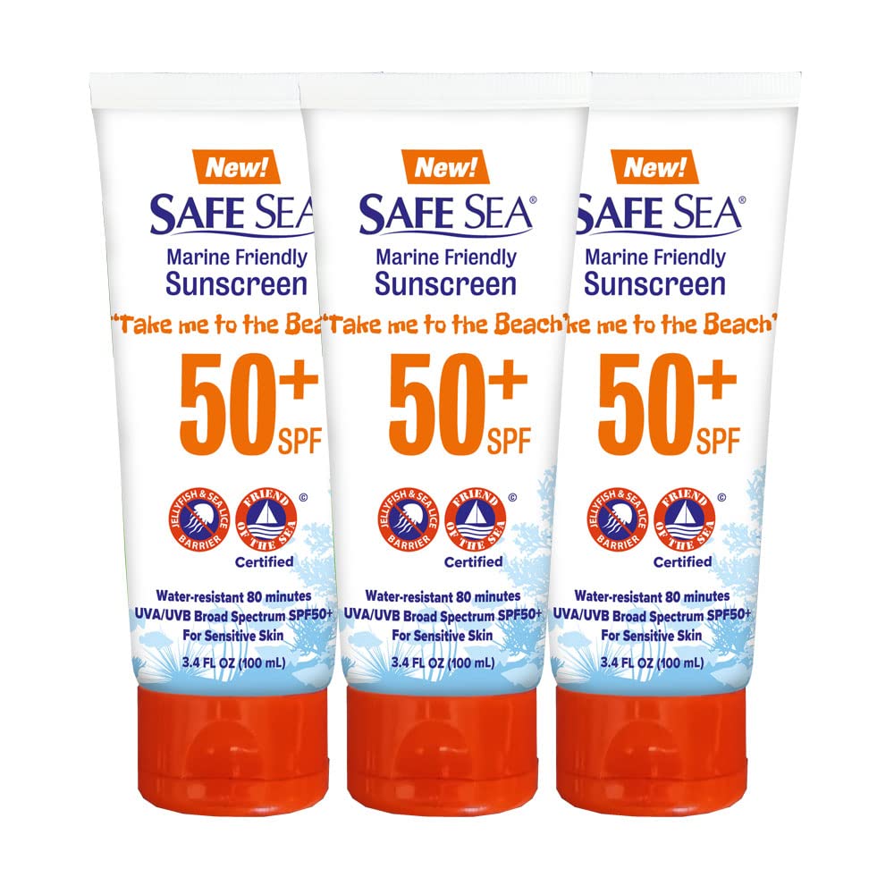 Safe Sea Anti-Jellyfish Sting Protective Lotion - Sunscreen - Sunblock - Sea Lice - Jelly Fish - 50SPF Adults (Tube 3.4 oz 3 pack)
