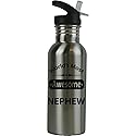 CustomGiftsNow World's Most Awesome Nephew Stainless Steel Water Bottle with Straw Top 20 Ounce 600ml Sport Water Bottle