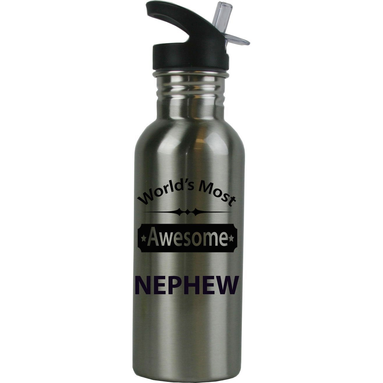 CustomGiftsNow World's Most Awesome Nephew Stainless Steel Water Bottle with Straw Top 20 Ounce 600ml Sport Water Bottle