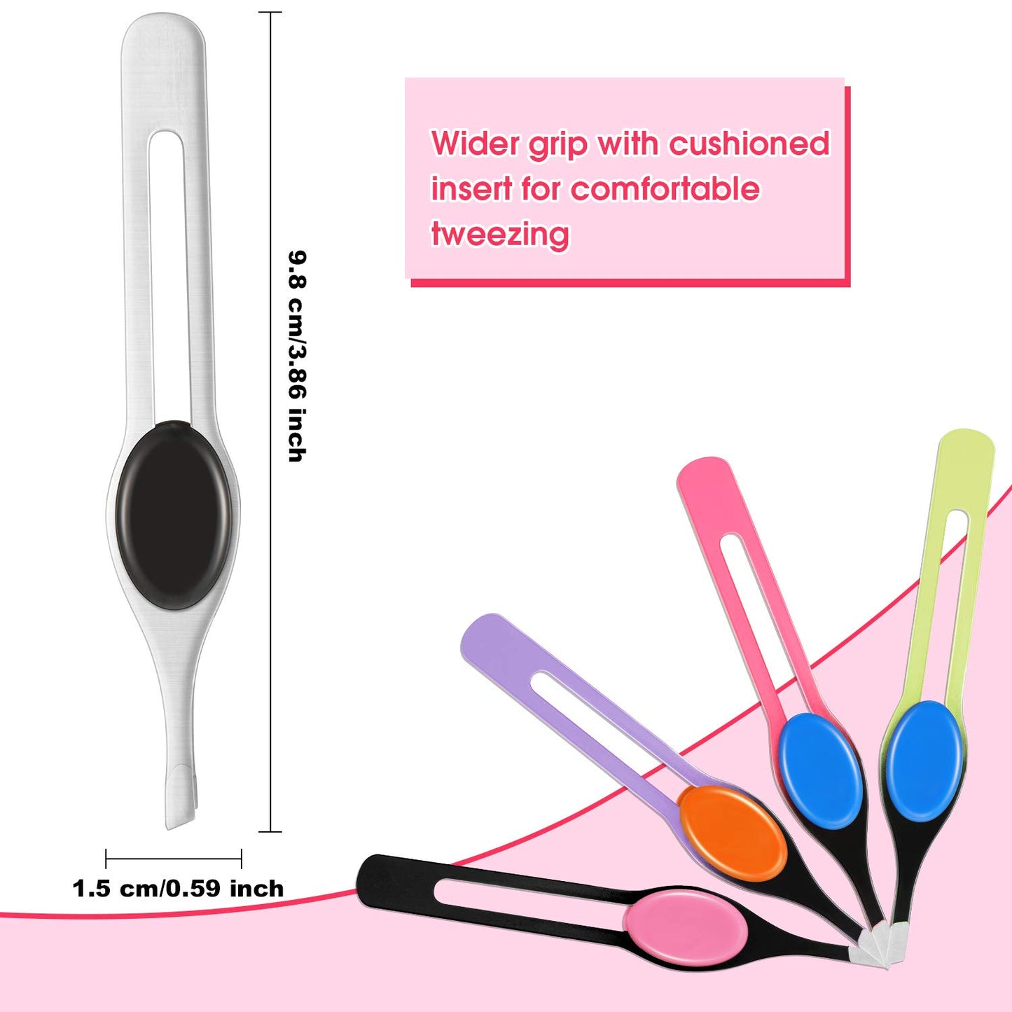 Chumia 5 Pieces Non-Slip Grip Tweezers Slanted Tip Stainless Steel Tweezer Wide Precision Tip Clip Tweezer for Ingrown Hair Eyebrow Shaping Splinter