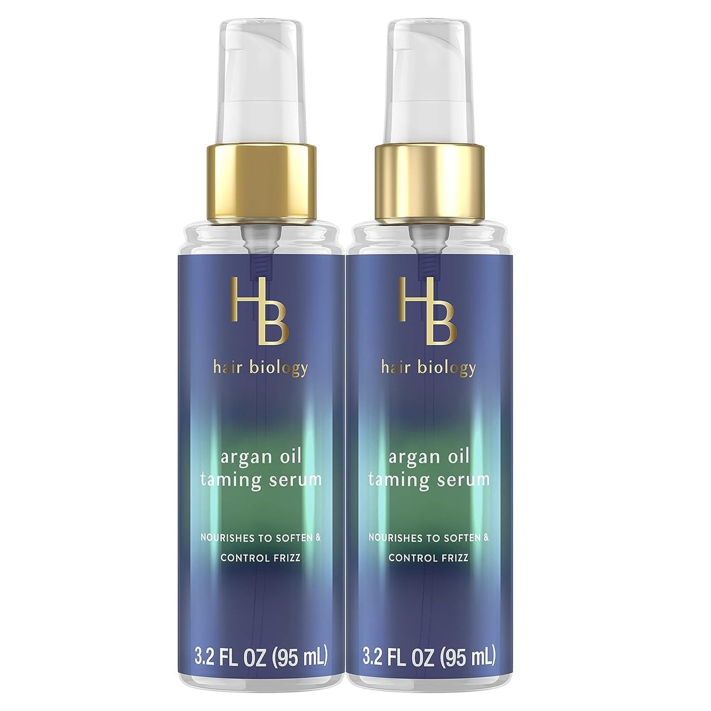 Hair Biology Argan Oil Taming Serum, Twin Pack, 3.2 Fl Oz Each - Hair Serum Nourishes to Soften & Control Frizz. Infused with Biotin - Dry Hair