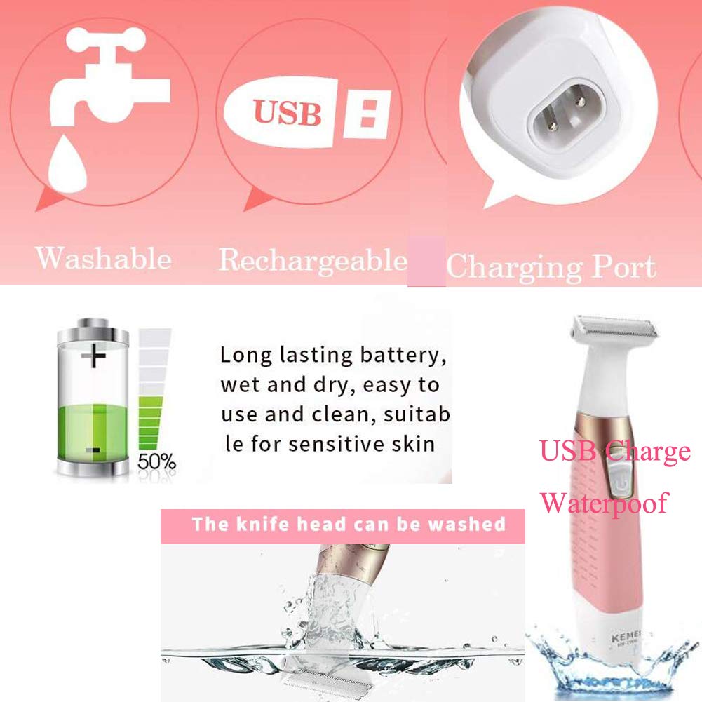 Electric Shaver Trimmer for Women Full Body,Painless Lady Wet & Dry Electric Bikini Line Trimmer Body Hair Remover for Leg Underarm Eyebrow Public,USB