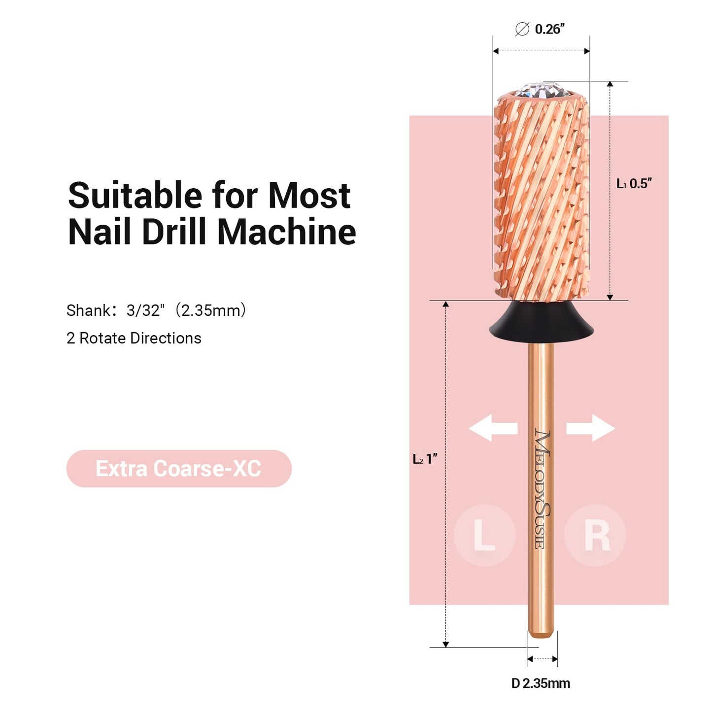 MelodySusie Crystal Top Red Heart Shape Nail Drill Bits, 3/32'' Large Barrel Carbide Bits, Suitable for Manicure Pedicure Cuticle Gel Polishing Beauty and Personal Care MelodySusie