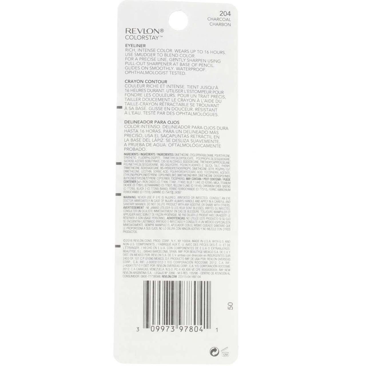 Revlon ColorStay Eyeliner Pencil, Charcoal [204], 0.01 oz (Pack of 3)