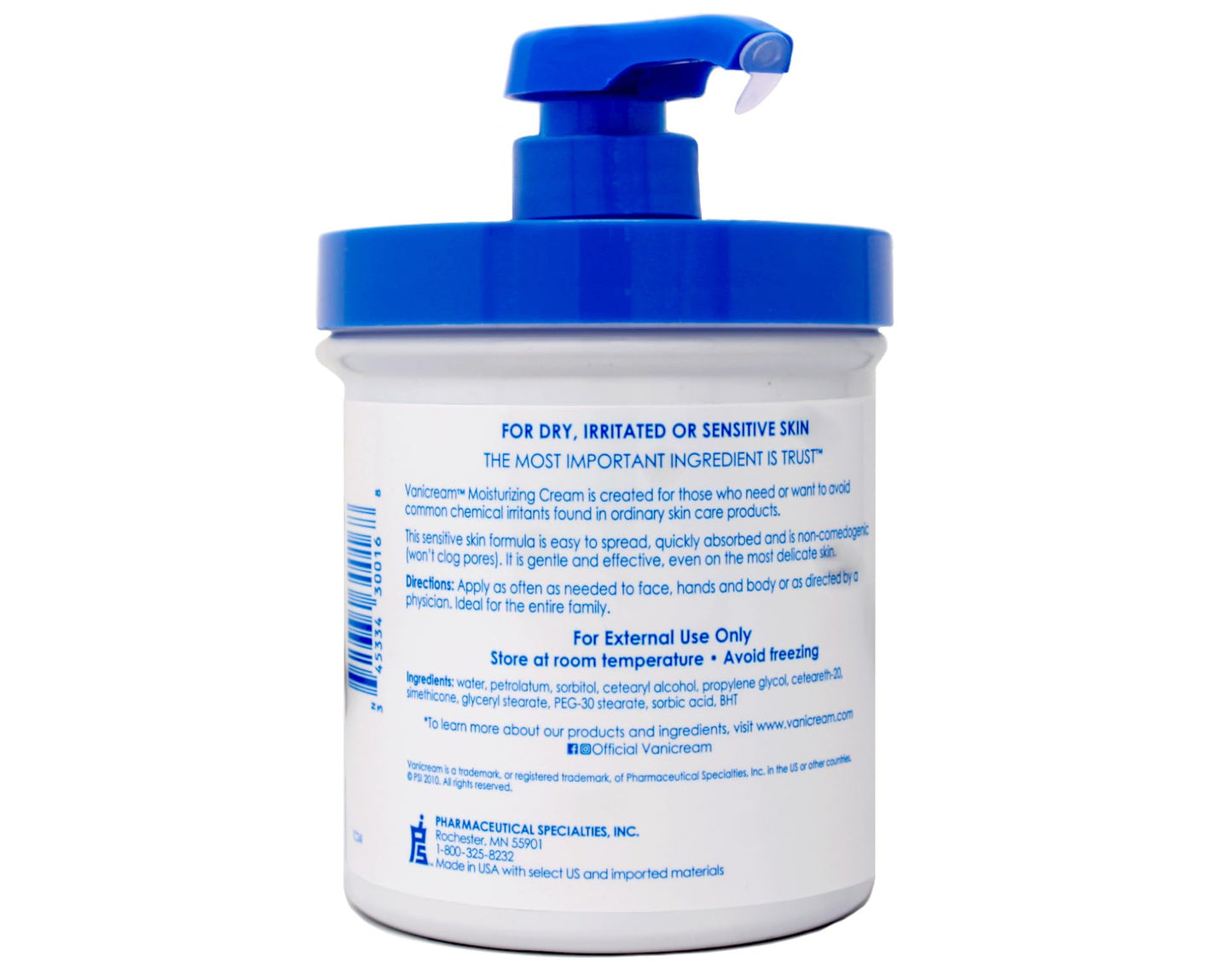 Vanicream Moisturizing Cream, For Sensitive Skin, Fragrance Free (Pump), 1 lb (453 g)