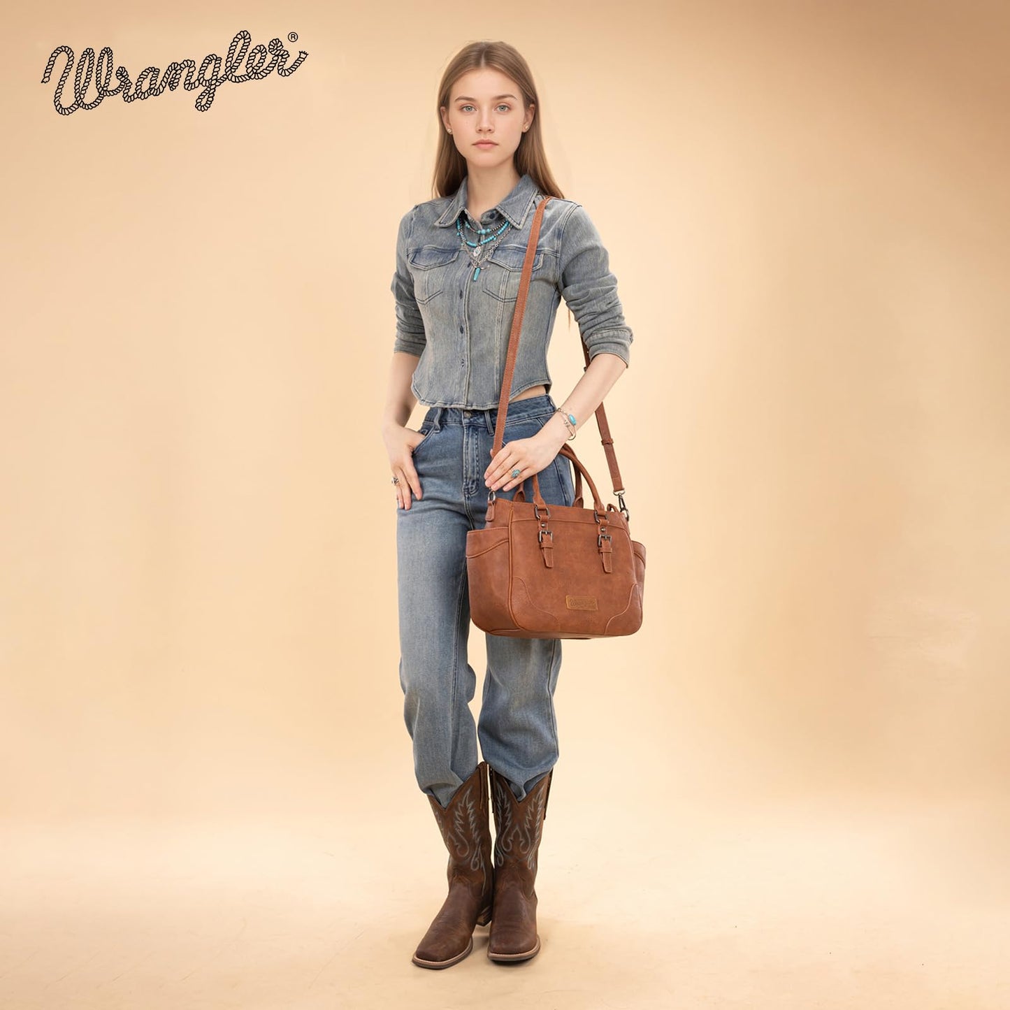 Wrangler Tote Bag for Women Brown Purse for Woman Medium Ladies Crossbody Handbag WG187-8318BR