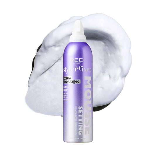 Red by Kiss Setting Mousse Braid Frizz Control, Curl Definition, Shine, Maximize Volume, Ultimate Hold, Long Lasting, Non Sticky Creamy Foam Style