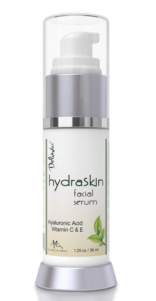 Deluvia Vitamin C Serum for Face, Hyaluronic Acid Facial Serum, Hydrating Serum with Moisturizing Vitamin E & Organic Aloe Vera for Sensitive and Dry