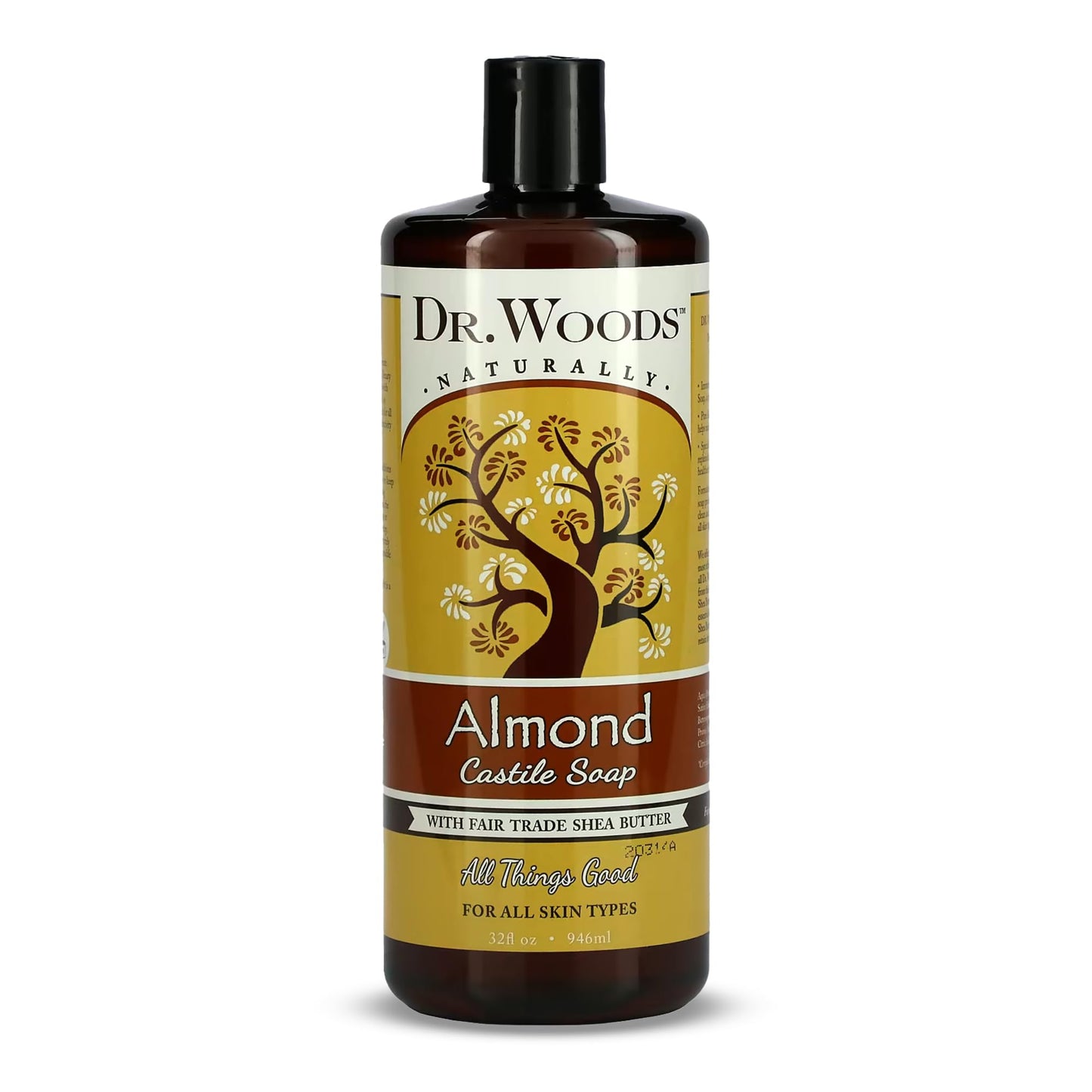 Dr. Woods Almond Liquid Castile Soap - Castile Soap with Pure Almond Oil, Body Wash for Men and Women, Contains Organic Shea Butter, Natural Cleaner