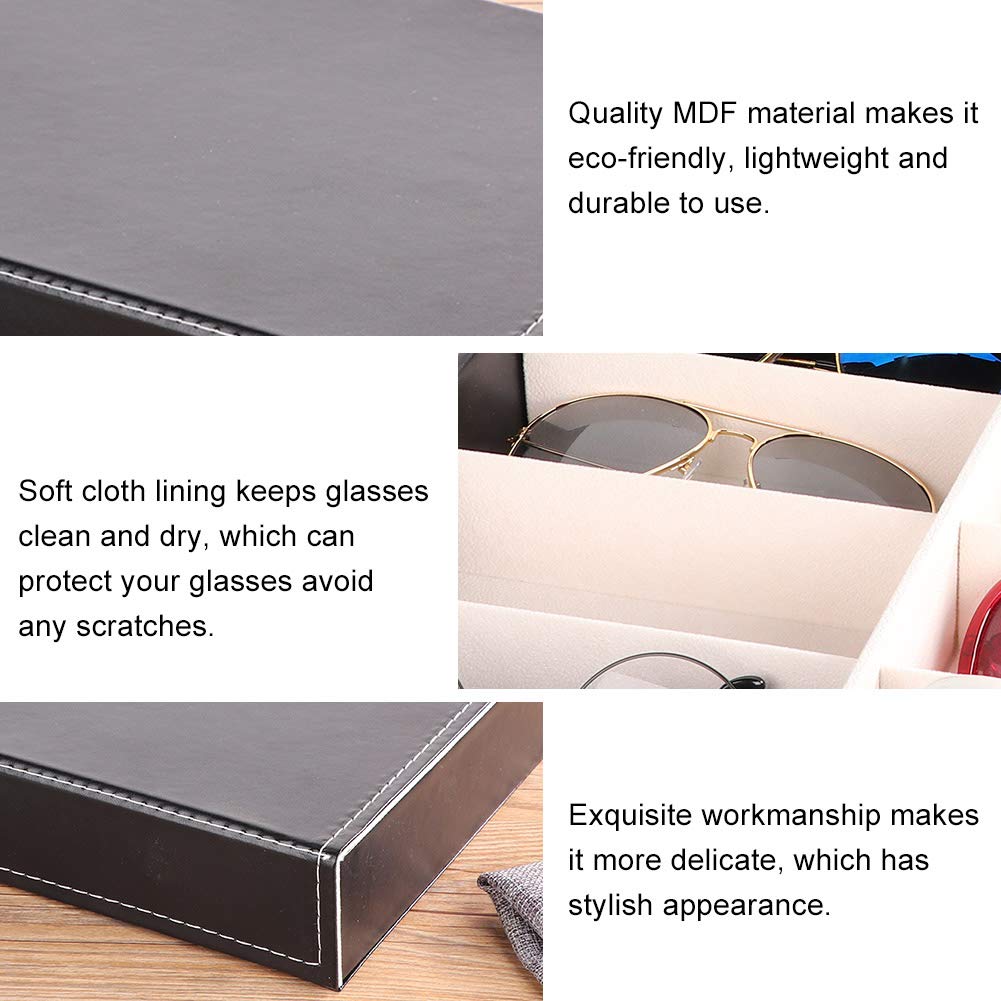 Pongnas 8 Grids Sunglass Jewelry Storage Organizer for Rings Earring, Glasses Box Organizer Leather Eyeglasses Collector Display Case Storage Box
