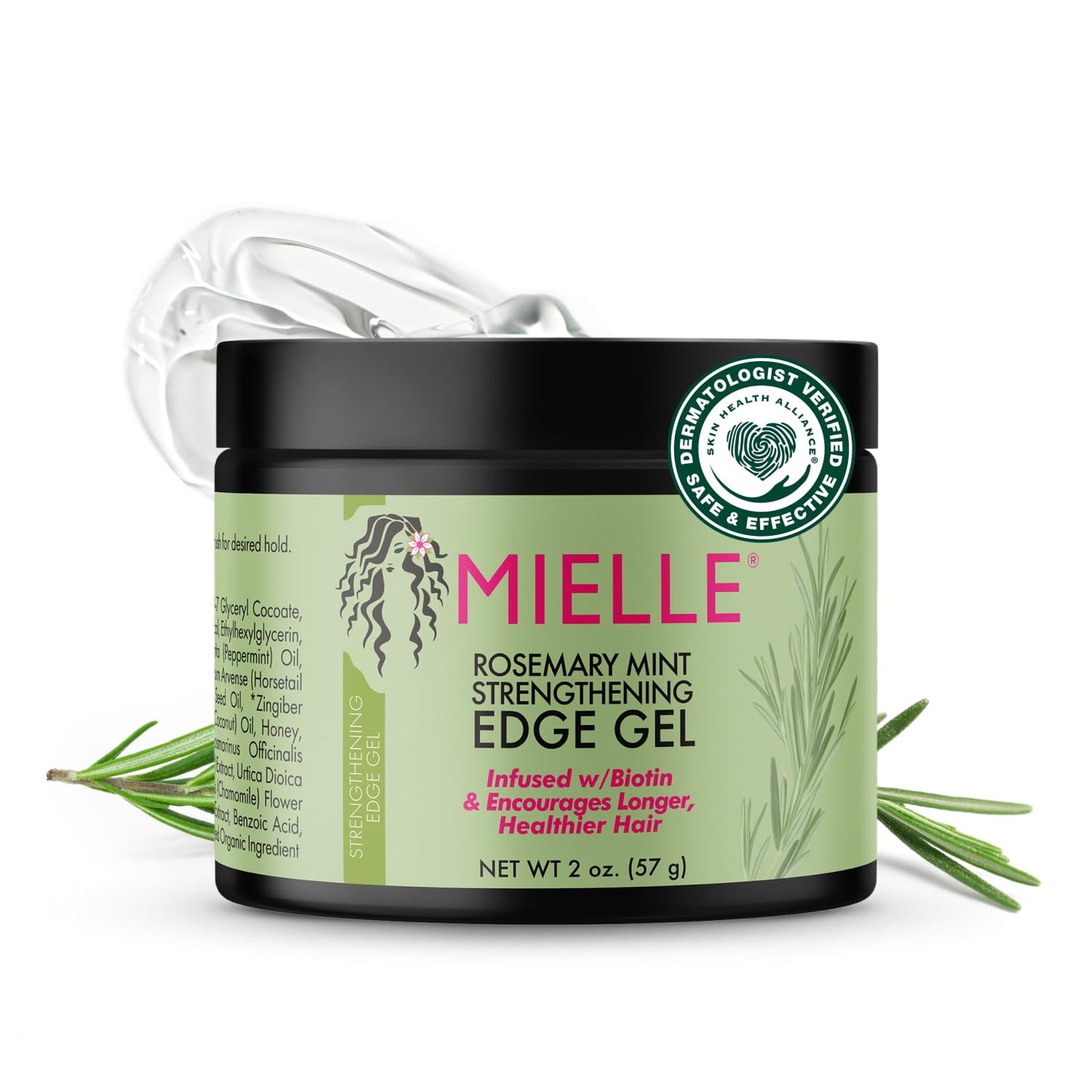 Mielle Organics Rosemary & Mint Edge Control Gel - Strong Hold Hair & Edge Gel for Women & Men - Infused with Biotin, Coconut & Babassu Oil