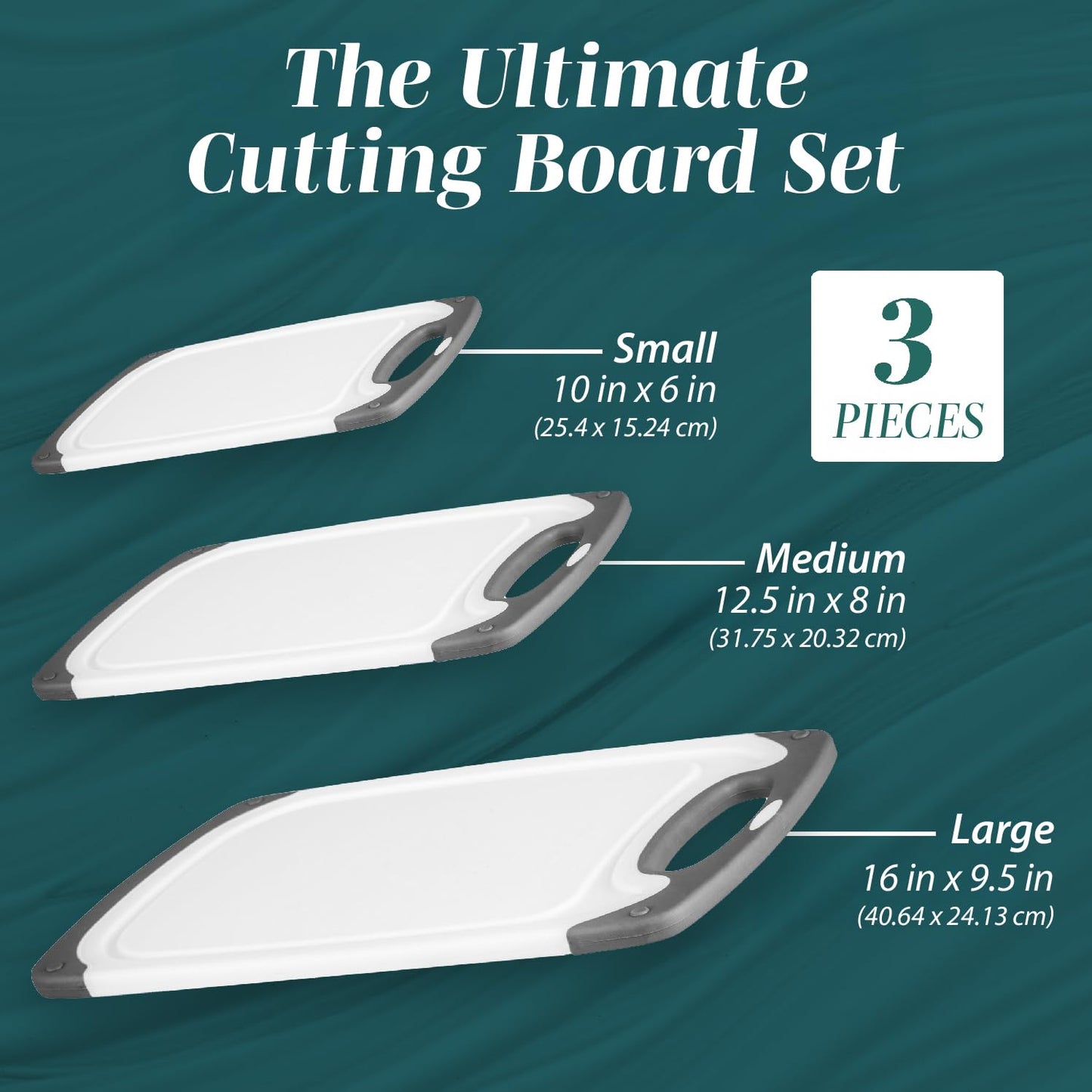 3-Pack Gray Cutting Boards Set – BPA-Free, Reversible Chopping Boards with Non-Slip Handles, Multiple Sizes, Perfect Gift for Cooks