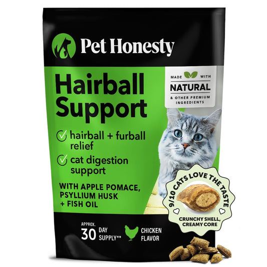 Cat Hairball Support Chews – Crunchy & Creamy Treats with Chicken, Supports Skin, Coat & Digestion, 30-Day Supply